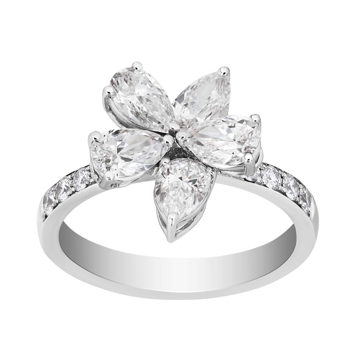 Zydo Collection Multi-Shape Diamond Floral Ring in White Gold