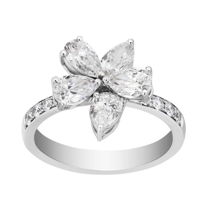Zydo Collection Multi-Shape Diamond Floral Ring in White Gold