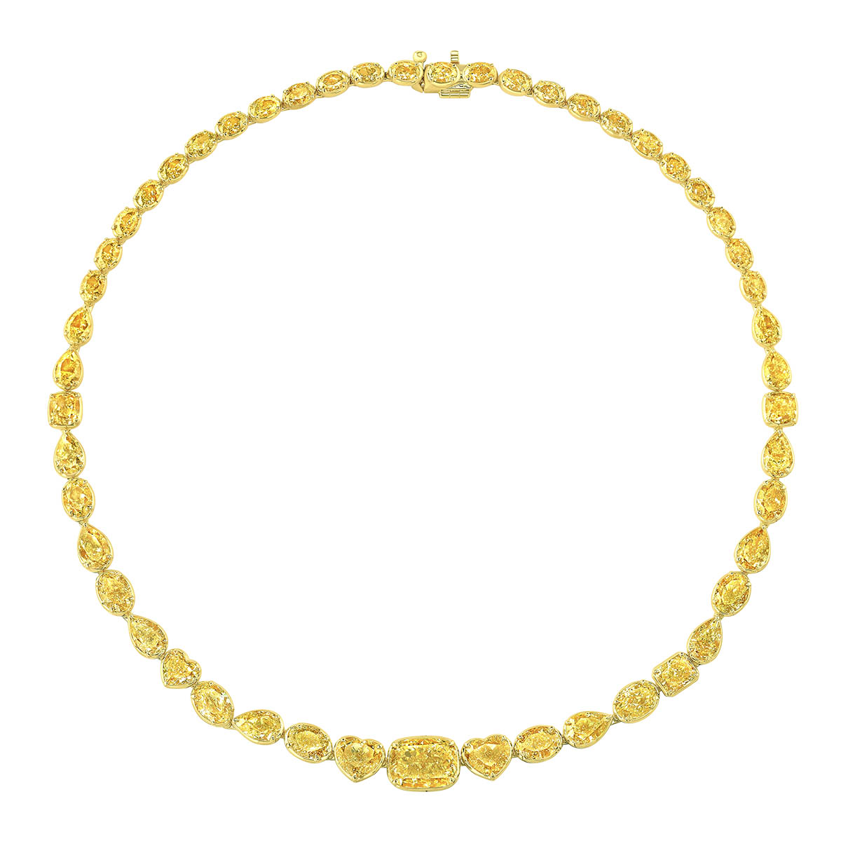 Rahaminov Multi-Shape Fancy Yellow Diamond Riviera Necklace in Yellow Gold