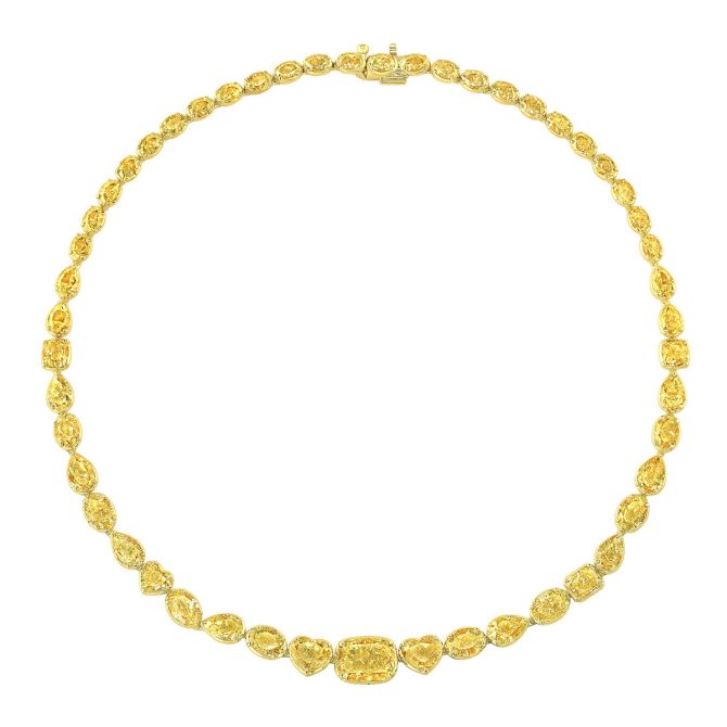Rahaminov Multi-Shape Fancy Yellow Diamond Riviera Necklace in Yellow Gold