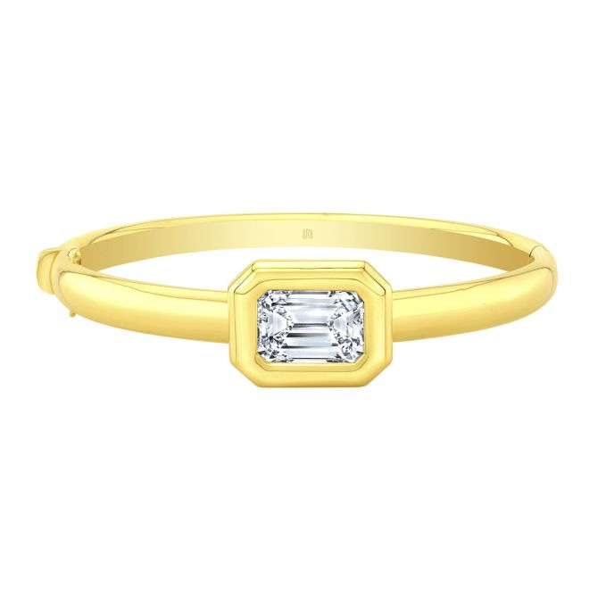 Rahaminov Bezel Set Emerald Cut Diamond Solitaire Bracelet in Yellow Gold