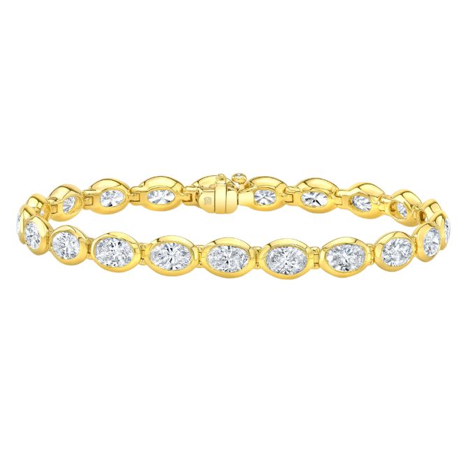 Rahaminov Bezel Set Oval Diamond Tennis Bracelet in Yellow Gold, 6.5", 8.75 cttw