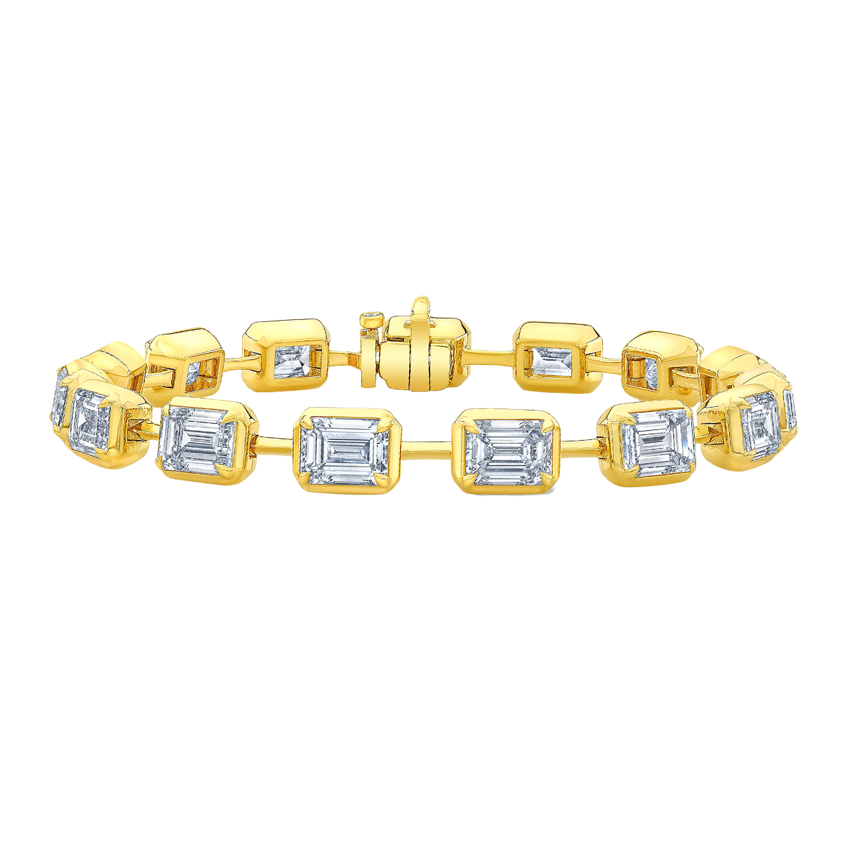 Rahaminov Bezel Set Emerald Cut Diamond Tennis Bracelet in Yellow Gold, 6.75