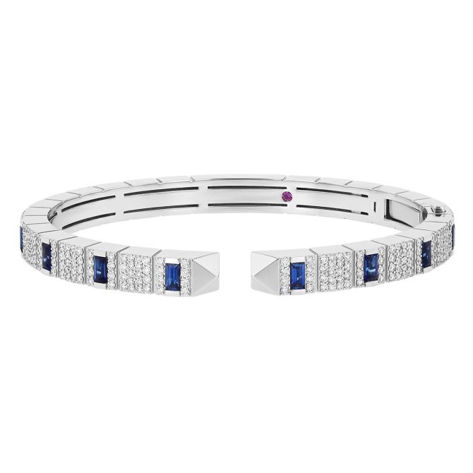 Roberto Coin Obelisco Sapphire & Diamond Cuff Bracelet in White Gold