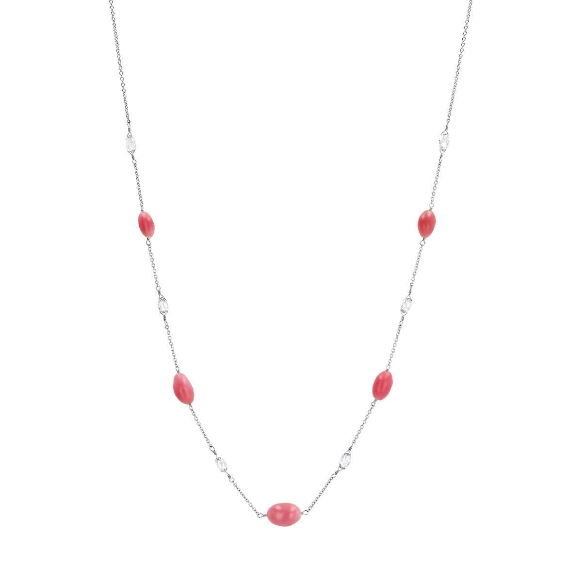 TARA Pearls Conch Pearl & Diamond Briolette Station Necklace in Platinum, 17.5