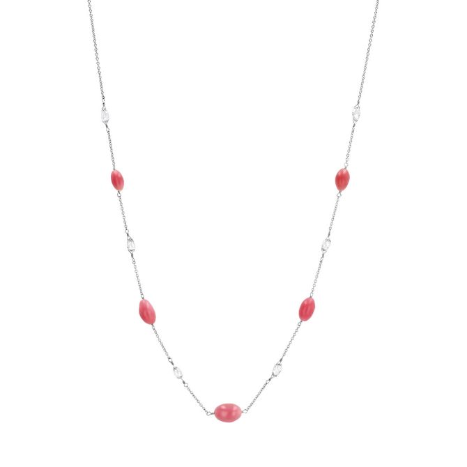 TARA Pearls Conch Pearl & Diamond Briolette Station Necklace in Platinum, 17.5"