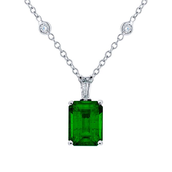 J.B. Star Emerald Cut Emerald & Diamond Necklace in Platinum, 18"