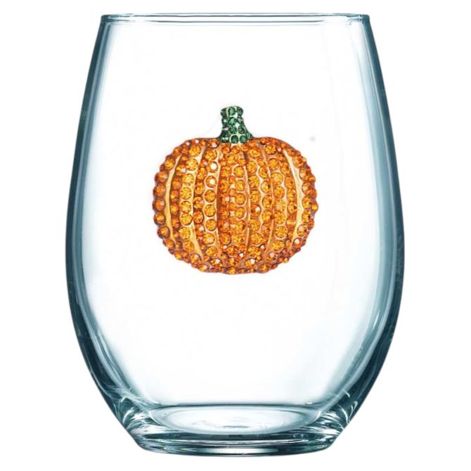 The Queens' Jewels Pumpkin Jeweled Stemless Wine Glass