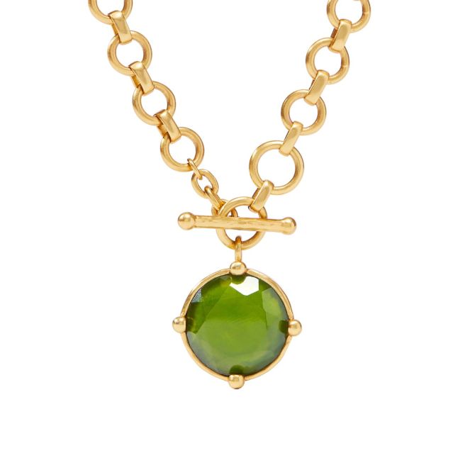 Julie Vos Yellow Gold Plated Honeybee Demi Necklace, Iridescent Palmetto Green