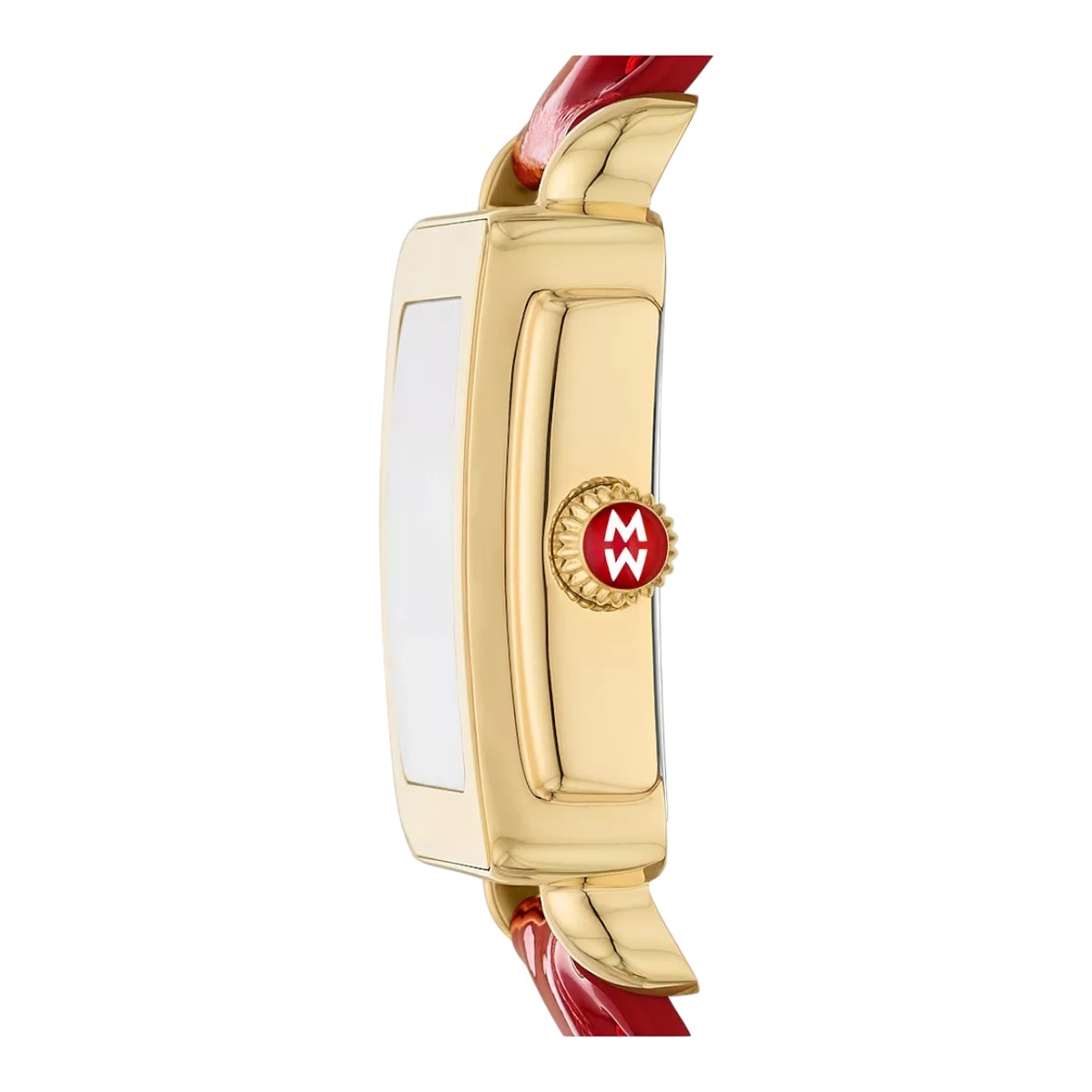 Michele Deco Midi Sport 31mm Women's Watch, White Mother of Pearl Dial with Red Leather Bracelet