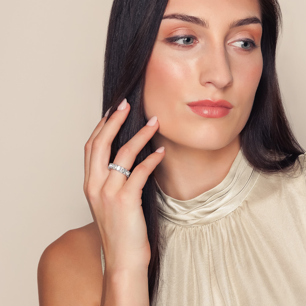 ALTR Lab-Grown Emerald Cut Diamond Shared Prong Wedding Band in Platinum