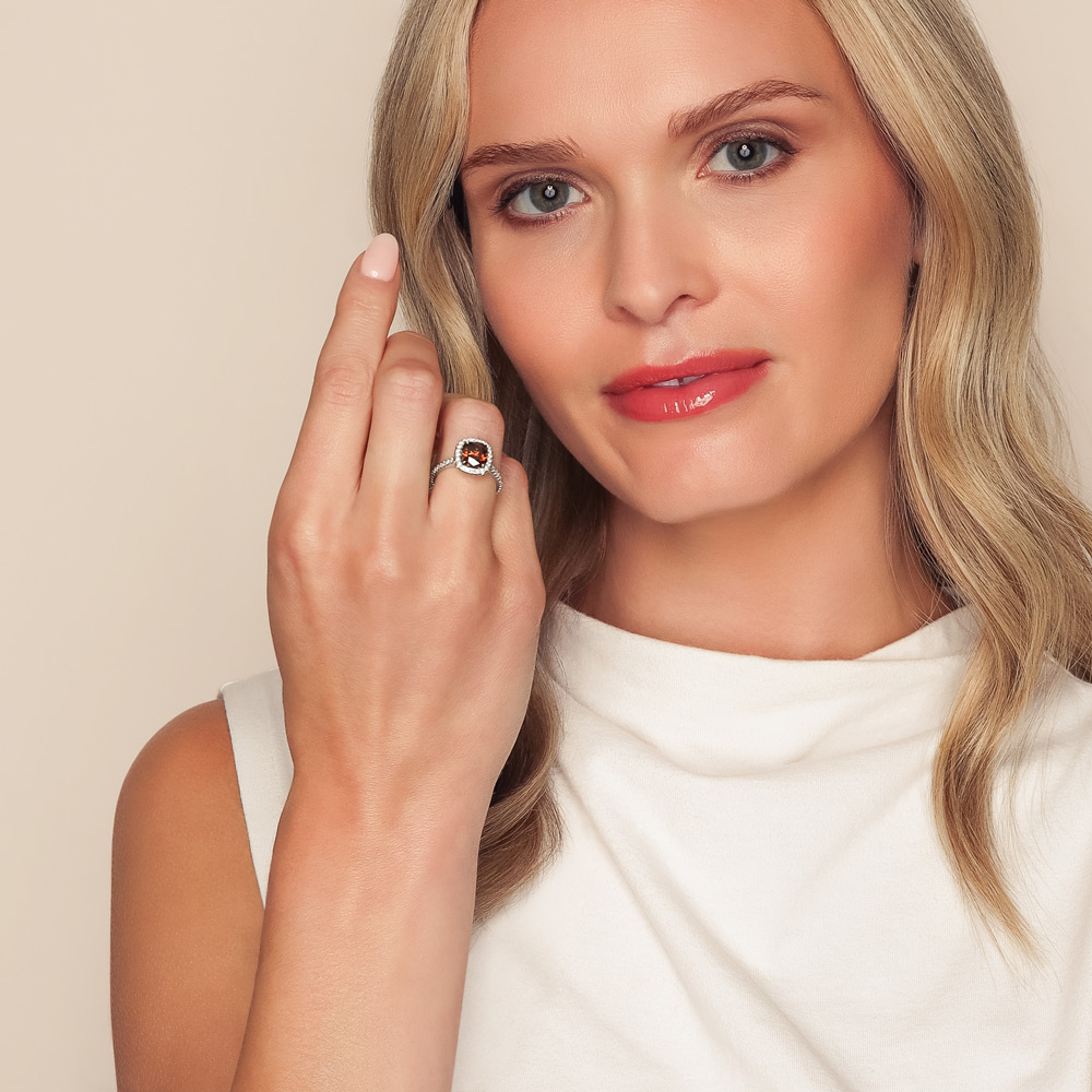 Cushion Cut Brown Diamond & White Diamond Halo Engagement Ring in Platinum