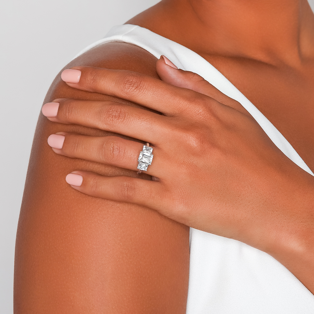 Christopher Designs Crisscut Emerald Cut Diamond 3 Stone Engagement Ring in White Gold