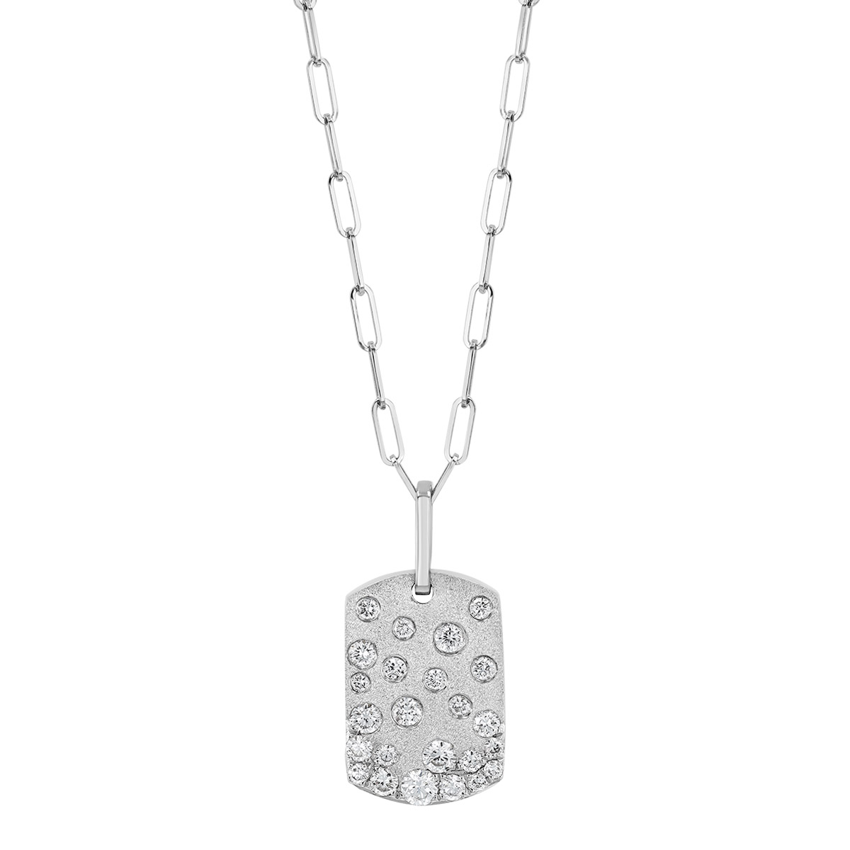 Diamond Confetti Dog Tag Pendant in White Gold