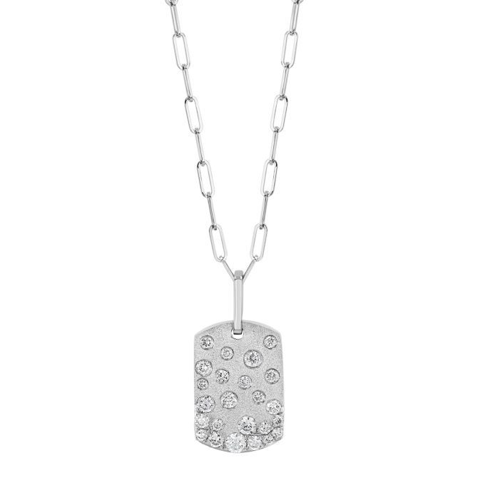 Diamond Confetti Dog Tag Pendant in White Gold