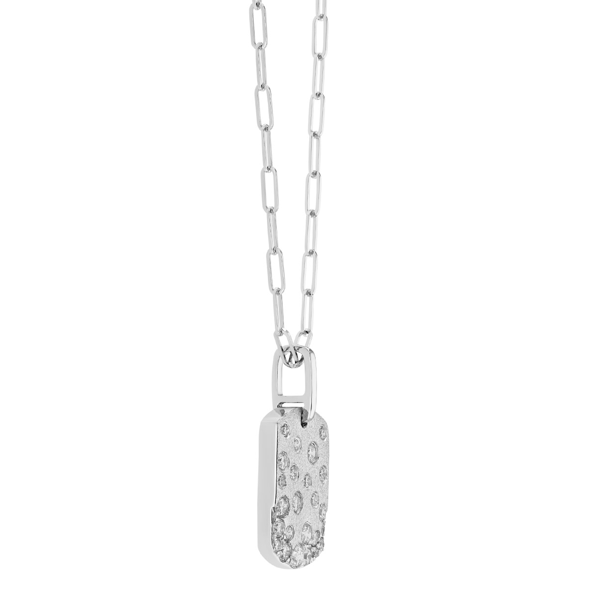 Diamond Confetti Dog Tag Pendant in White Gold