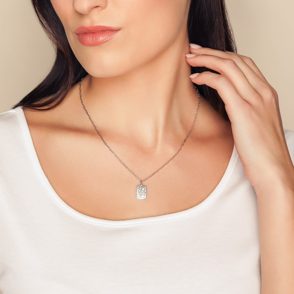 Diamond Confetti Dog Tag Pendant in White Gold