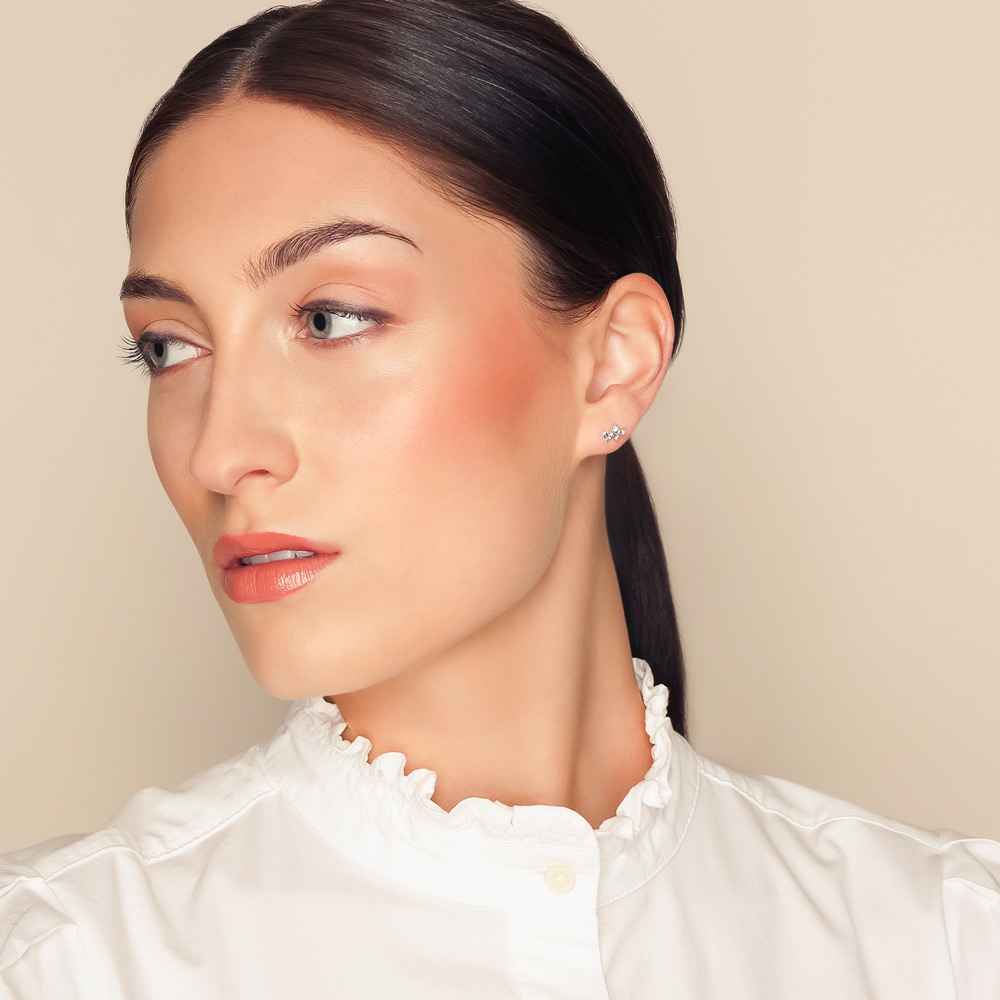 Baguette & Round Diamond 4 Stone Cluster Stud Earrings in White Gold