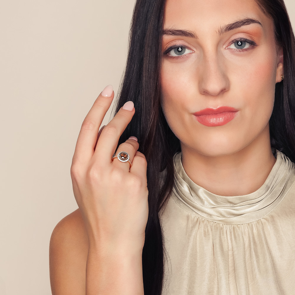 Brown & White Diamond Double Halo Ring in Rose Gold