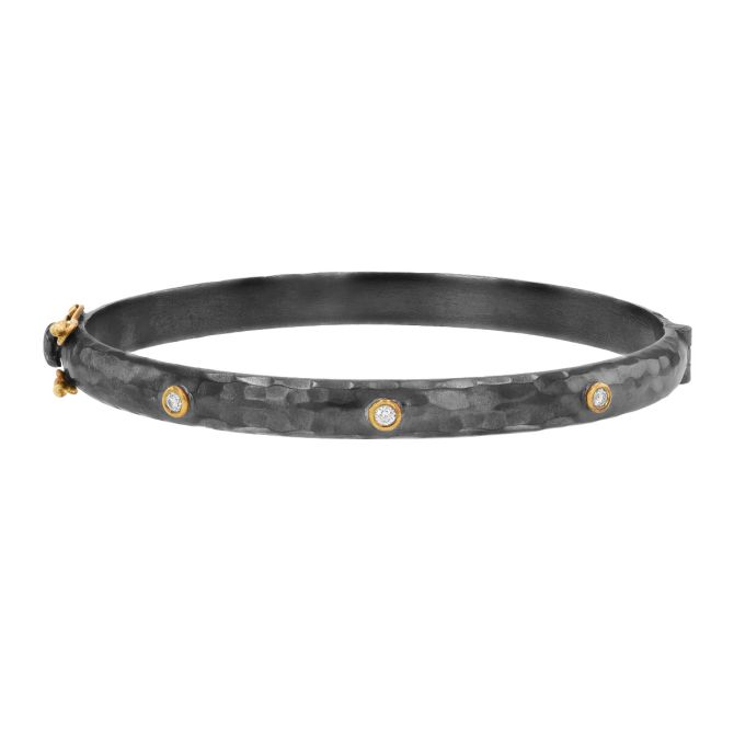 Lika Behar Diamond Station Bangle Bracelet in Oxidized Sterling Silver & Yellow Gold