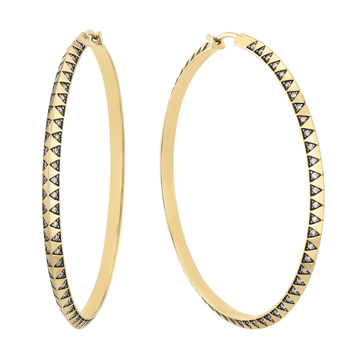 Harwell Godfrey Diamond Skinny Talisman Hoop Earrings in Yellow Gold