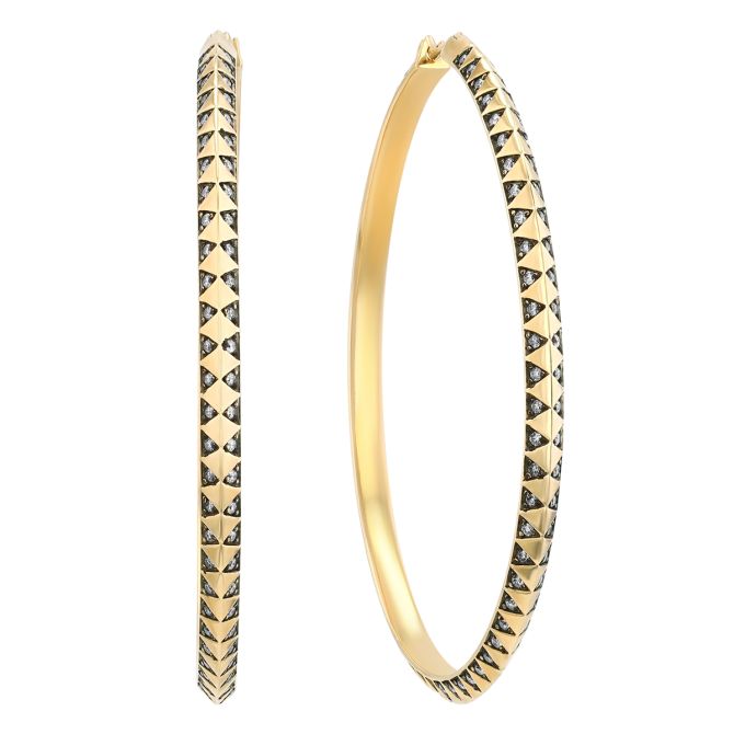 Harwell Godfrey Diamond Skinny Talisman Hoop Earrings in Yellow Gold
