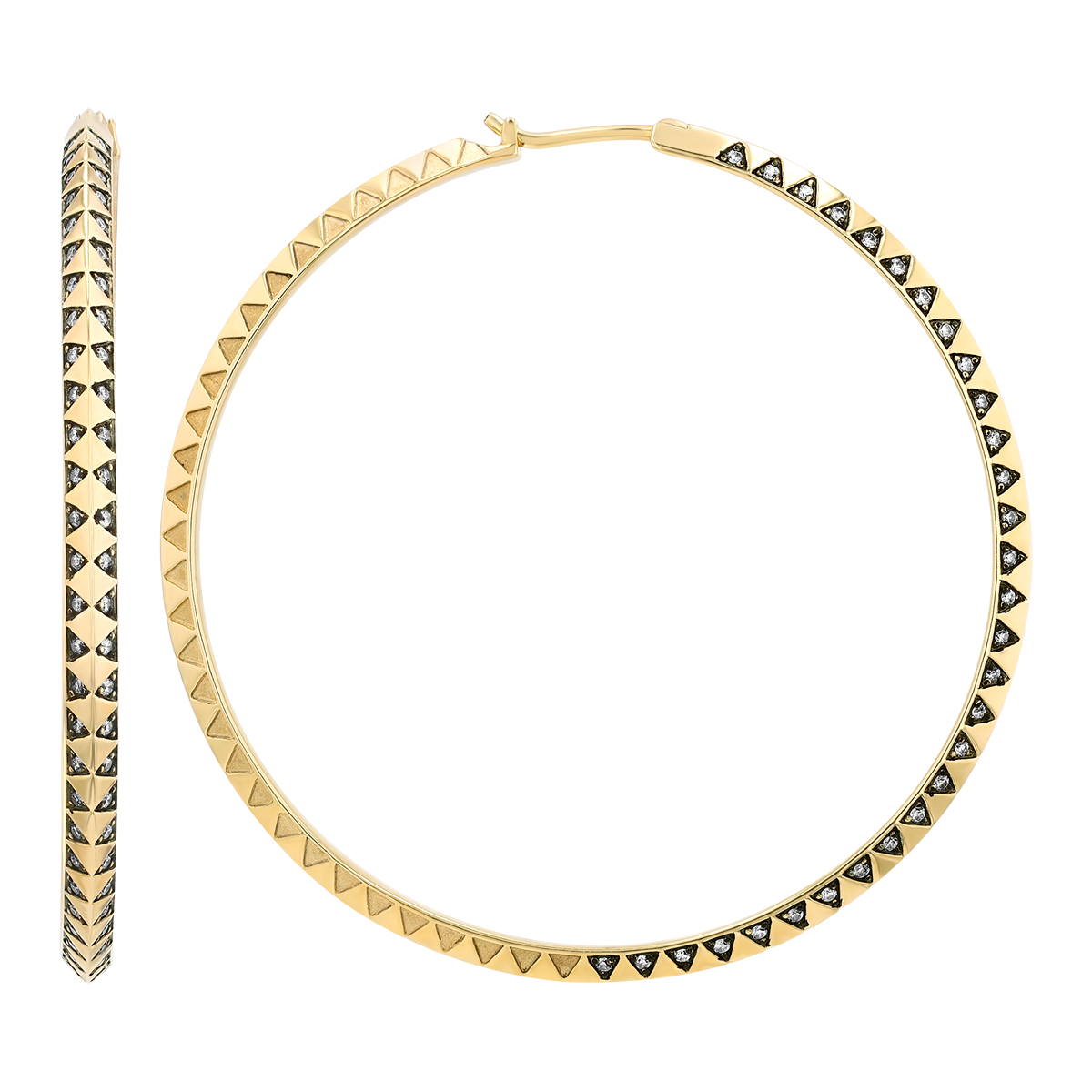 Harwell Godfrey Diamond Skinny Talisman Hoop Earrings in Yellow Gold