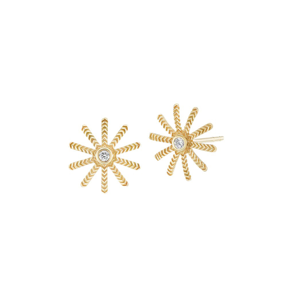 Harwell Godfrey Diamond Tiny Sunflower Stud Earrings in Yellow Gold