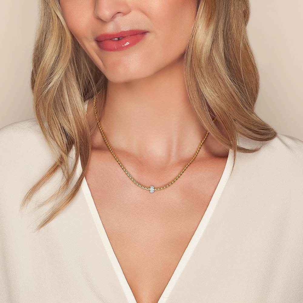 FOPE Eka Diamond Pavé Rondel Thin Choker Necklace in Two Tone