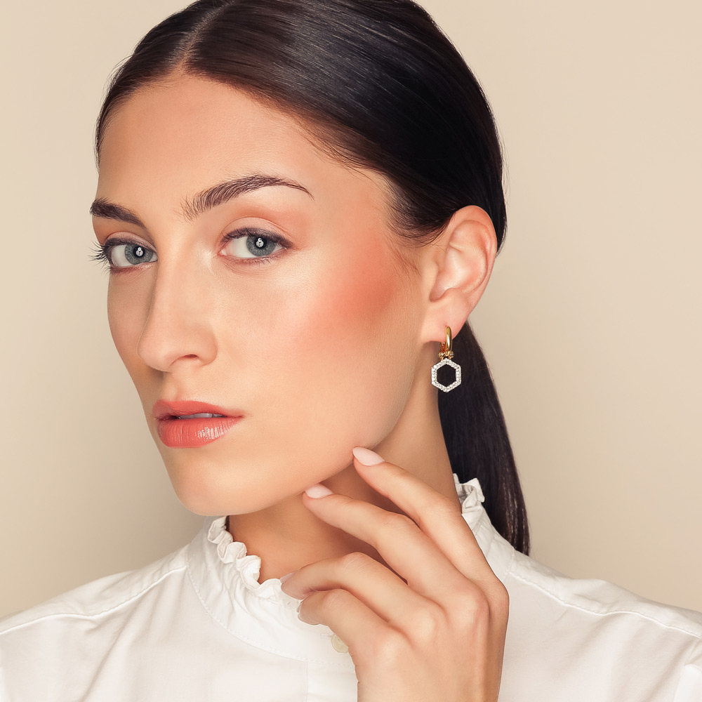 Harwell Godfrey Foundation Diamond Hexagon Dangle Huggie Earrings in Yellow Gold