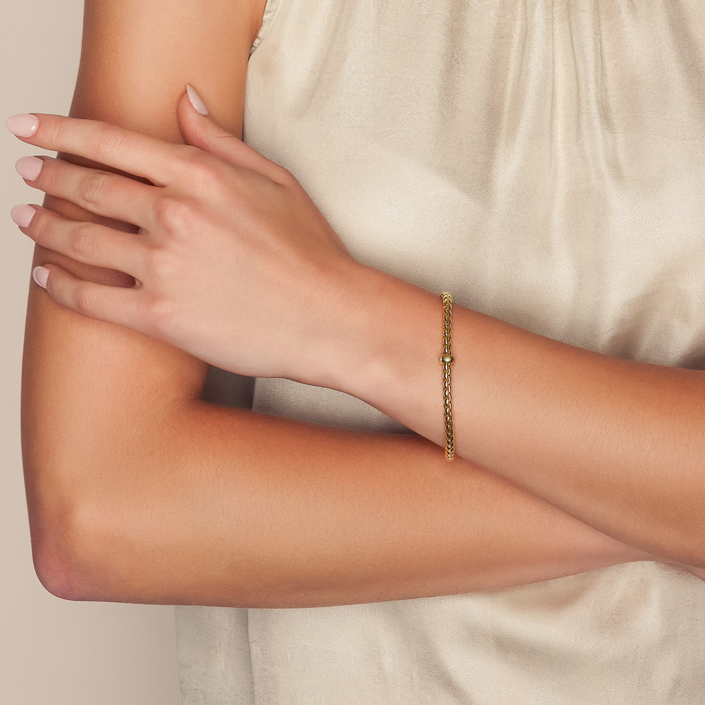 FOPE Eka Flex'It Bracelet in Yellow Gold with Single Diamond Station, Size L