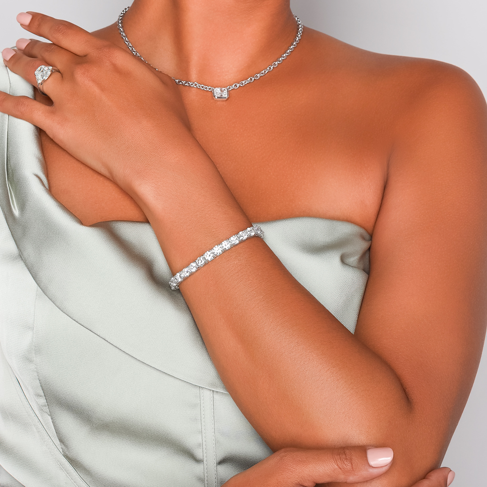 Round Diamond 4 Prong Tennis Bracelet in White Gold, 21.71 cttw, 7