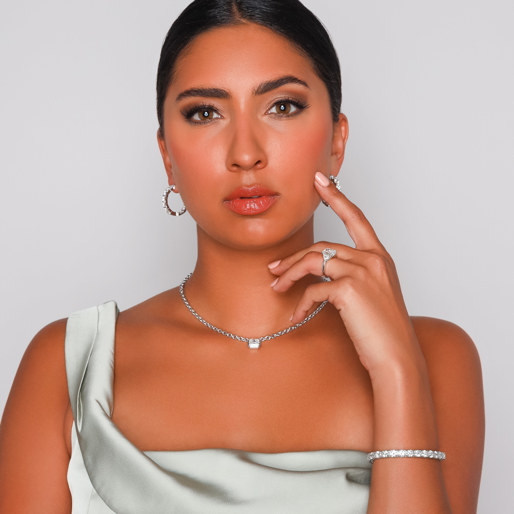 Radiant Cut Diamond Solitaire Necklace in White Gold, 16