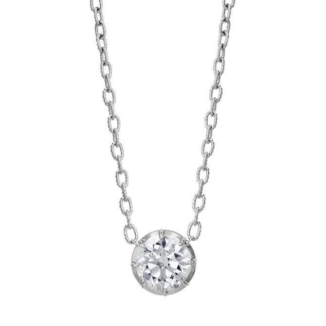 Round Diamond Solitaire Pendant in White Gold, 16", 3.53 ct