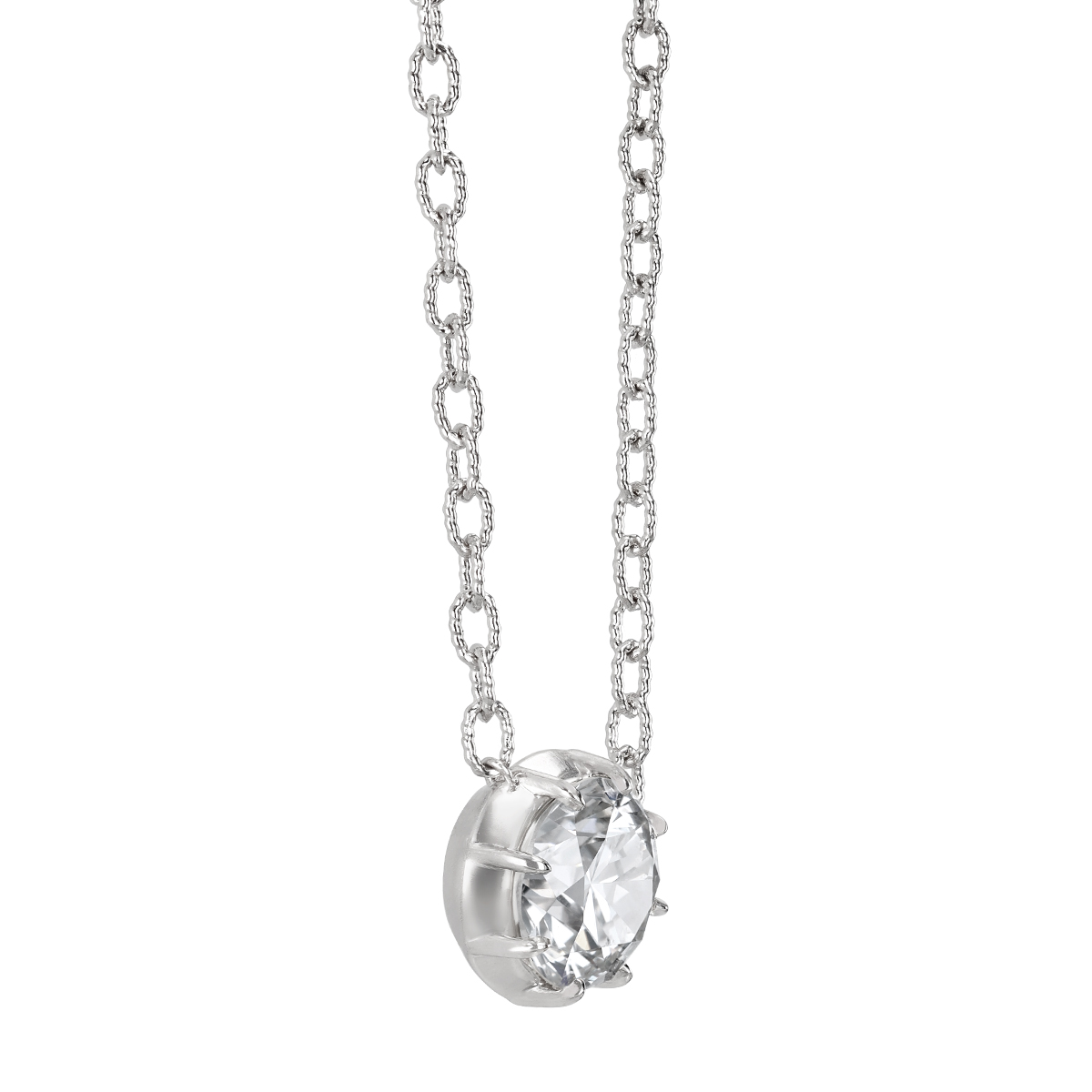 Round Diamond Solitaire Pendant in White Gold, 16