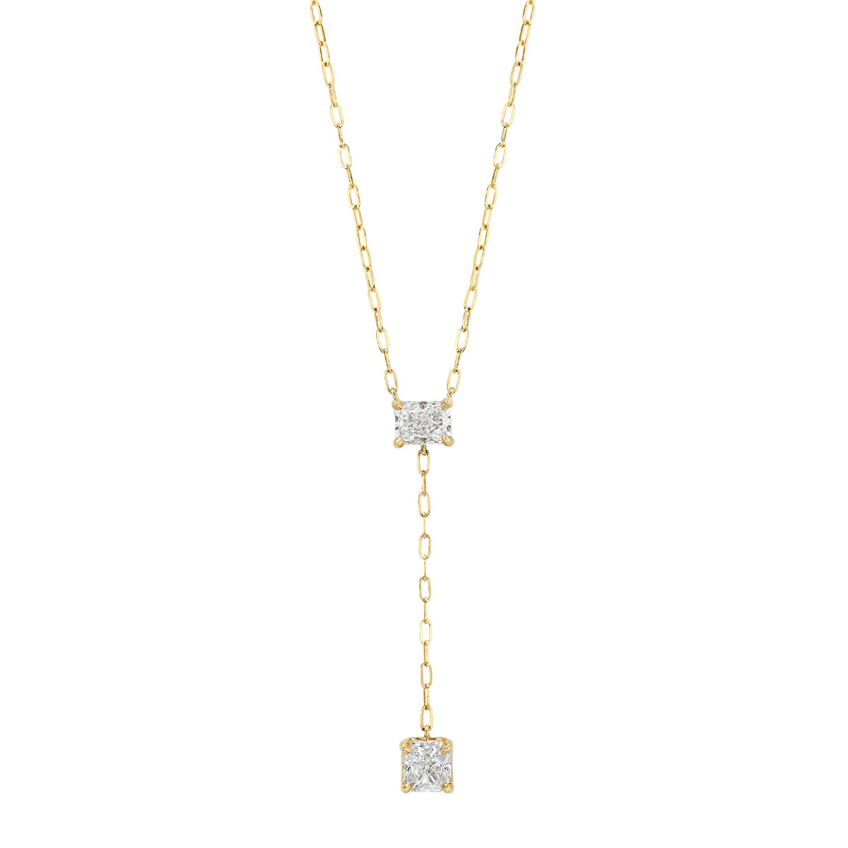 Radiant Cut Diamond Duo Lariat Necklace in Yellow Gold