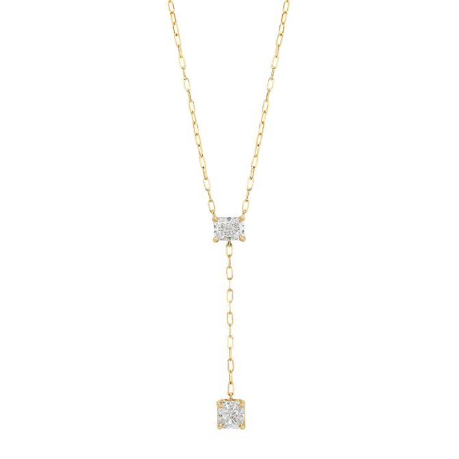 Radiant Cut Diamond Duo Lariat Necklace in Yellow Gold