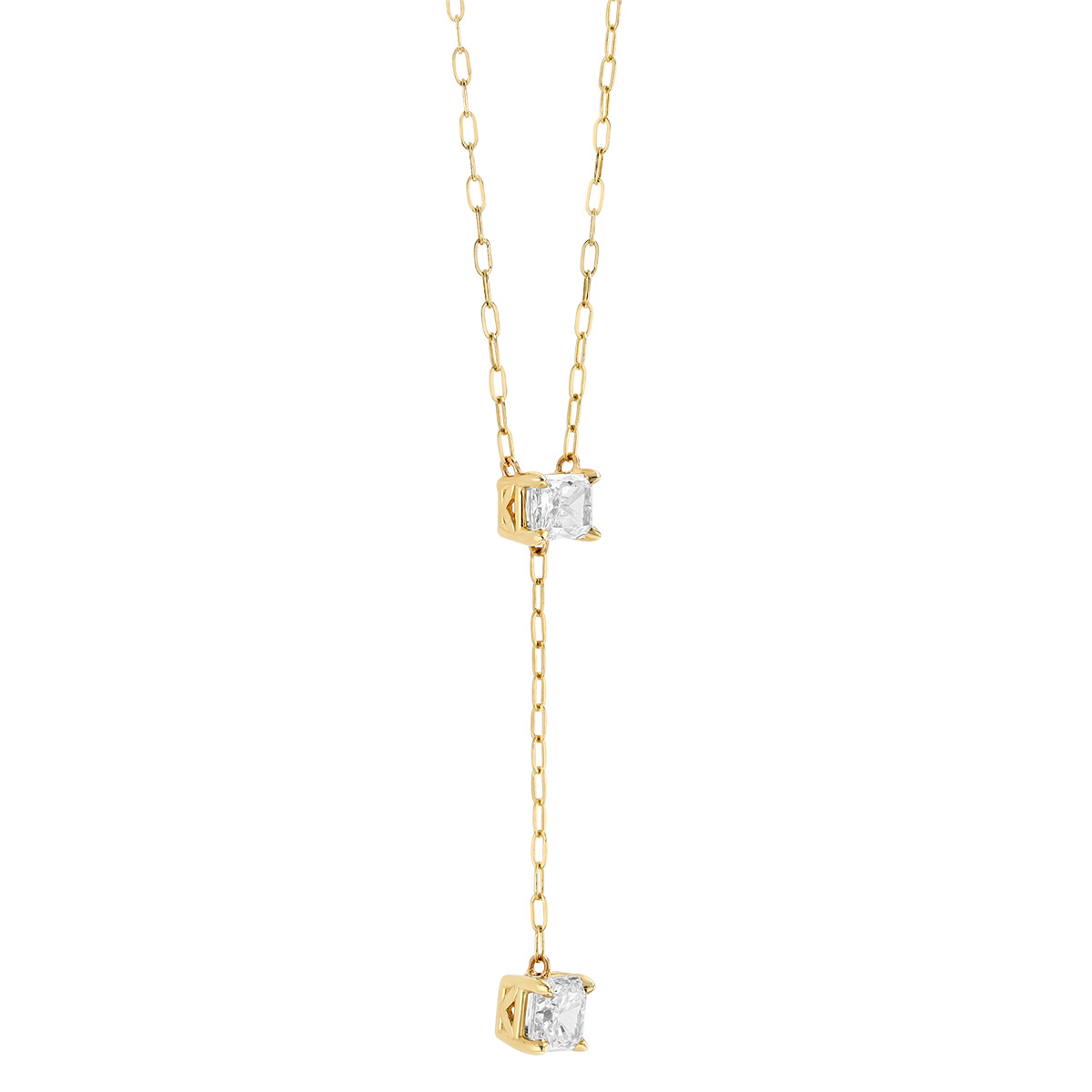 Radiant Cut Diamond Duo Lariat Necklace in Yellow Gold