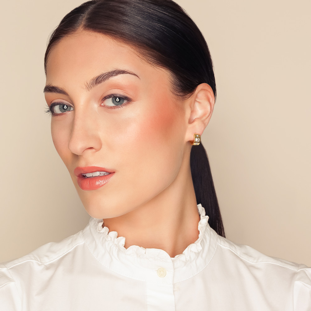 Flush Set Mixed Shape Diamond Huggie Hoop Earrings in Yellow Gold