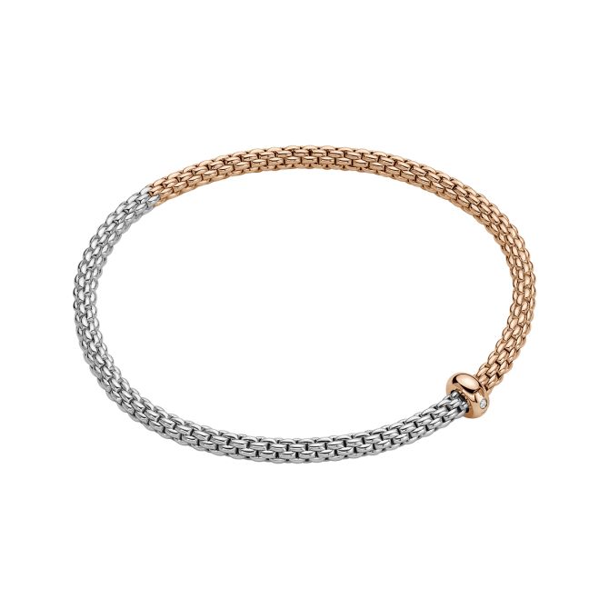 FOPE Prima Flex'It Bracelet in White & Rose Gold with Single Diamond Station, Size S