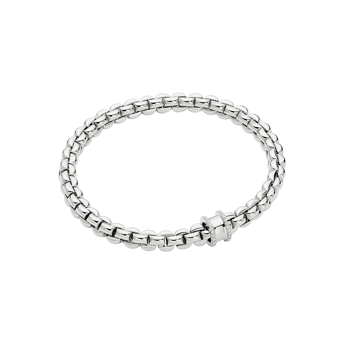 FOPE Eka Flex'It Bracelet in White Gold with Diamond Edge Rondel, Size M
