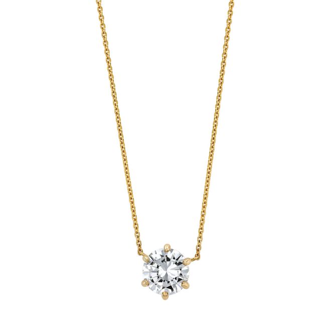Round Diamond Solitaire Pendant in Yellow Gold, 18", 1.13 ct