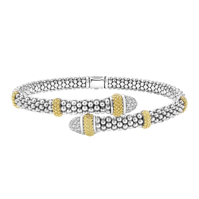 LAGOS Caviar Lux Diamond Versa Bypass Bracelet in Yellow Gold & Sterling Silver, 7"