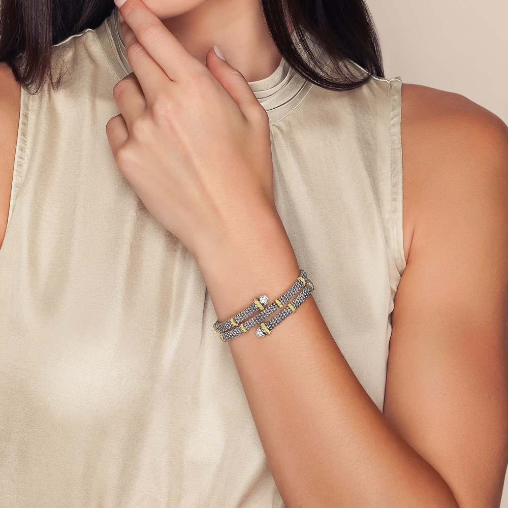 LAGOS Caviar Lux Diamond Versa Wrap Bracelet in Yellow Gold & Sterling Silver, 7