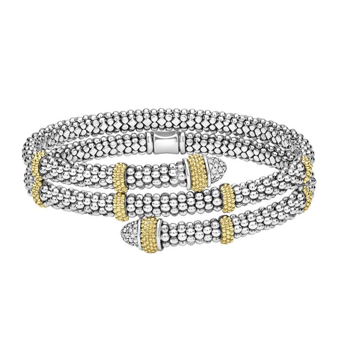 LAGOS Caviar Lux Diamond Versa Wrap Bracelet in Yellow Gold & Sterling Silver, 7"