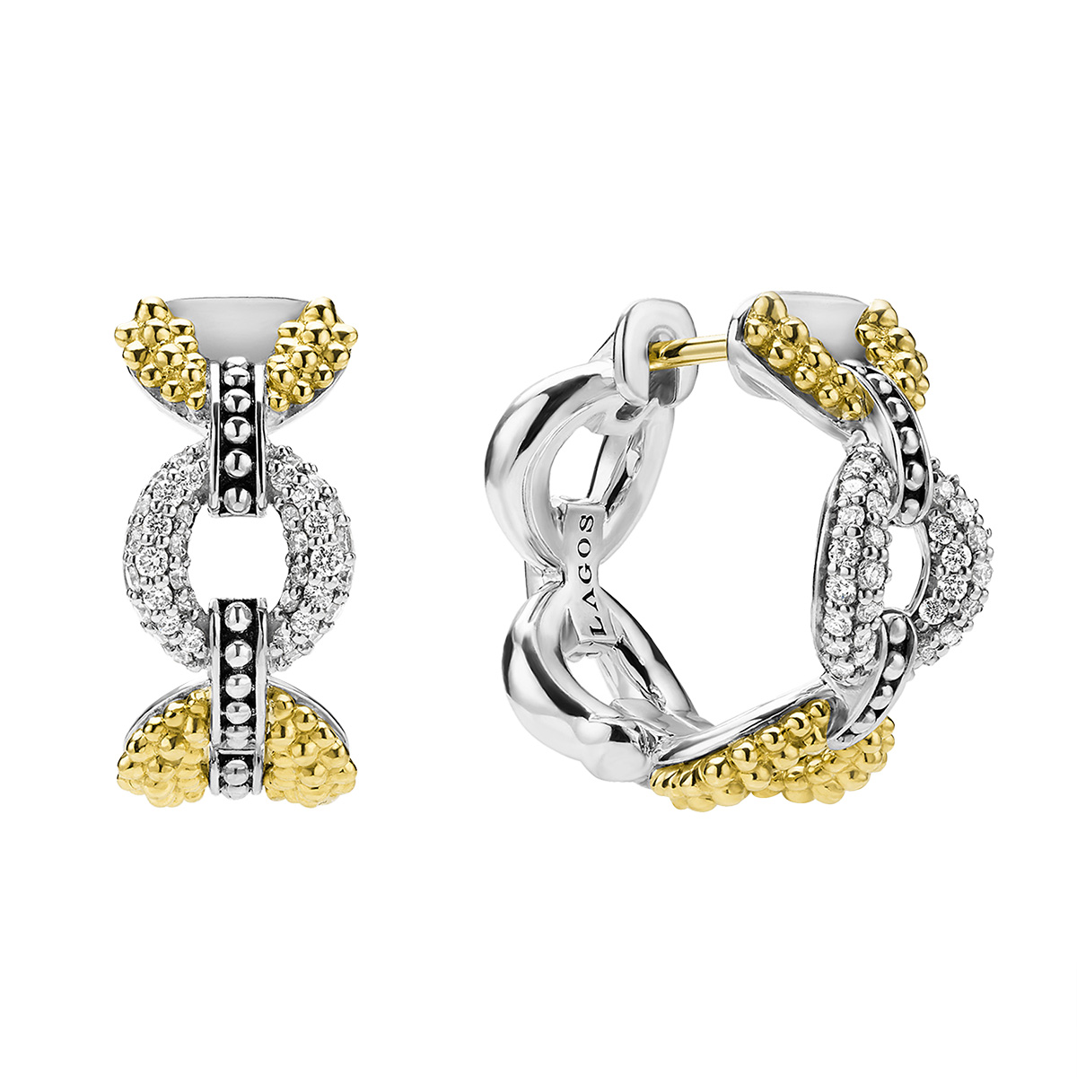 LAGOS Caviar Lux Diamond Petite Link Hoop Earrings in Yellow Gold & Sterling Silver, 7