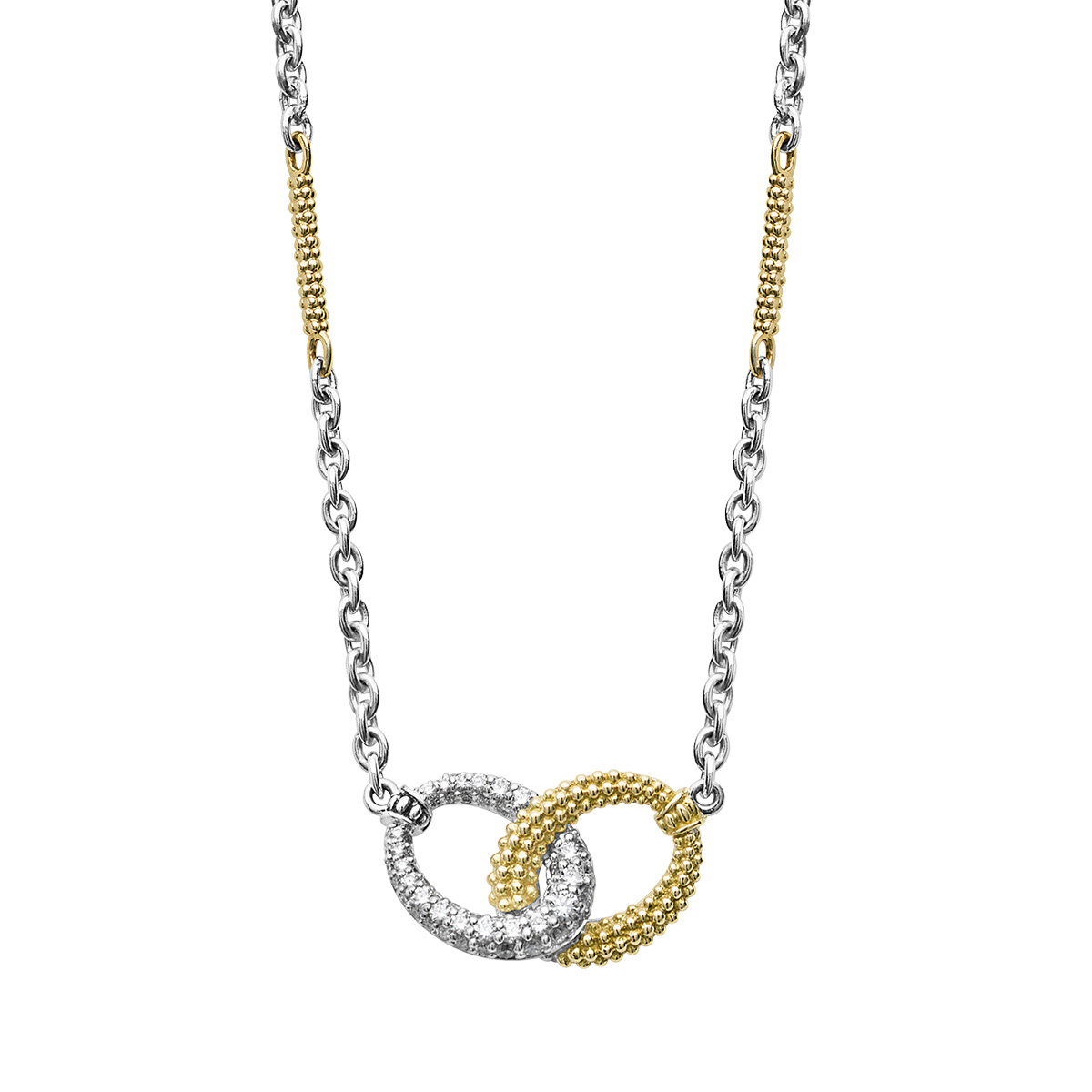 LAGOS Caviar Lux Diamond Link Necklace in Yellow Gold & Sterling Silver, 18