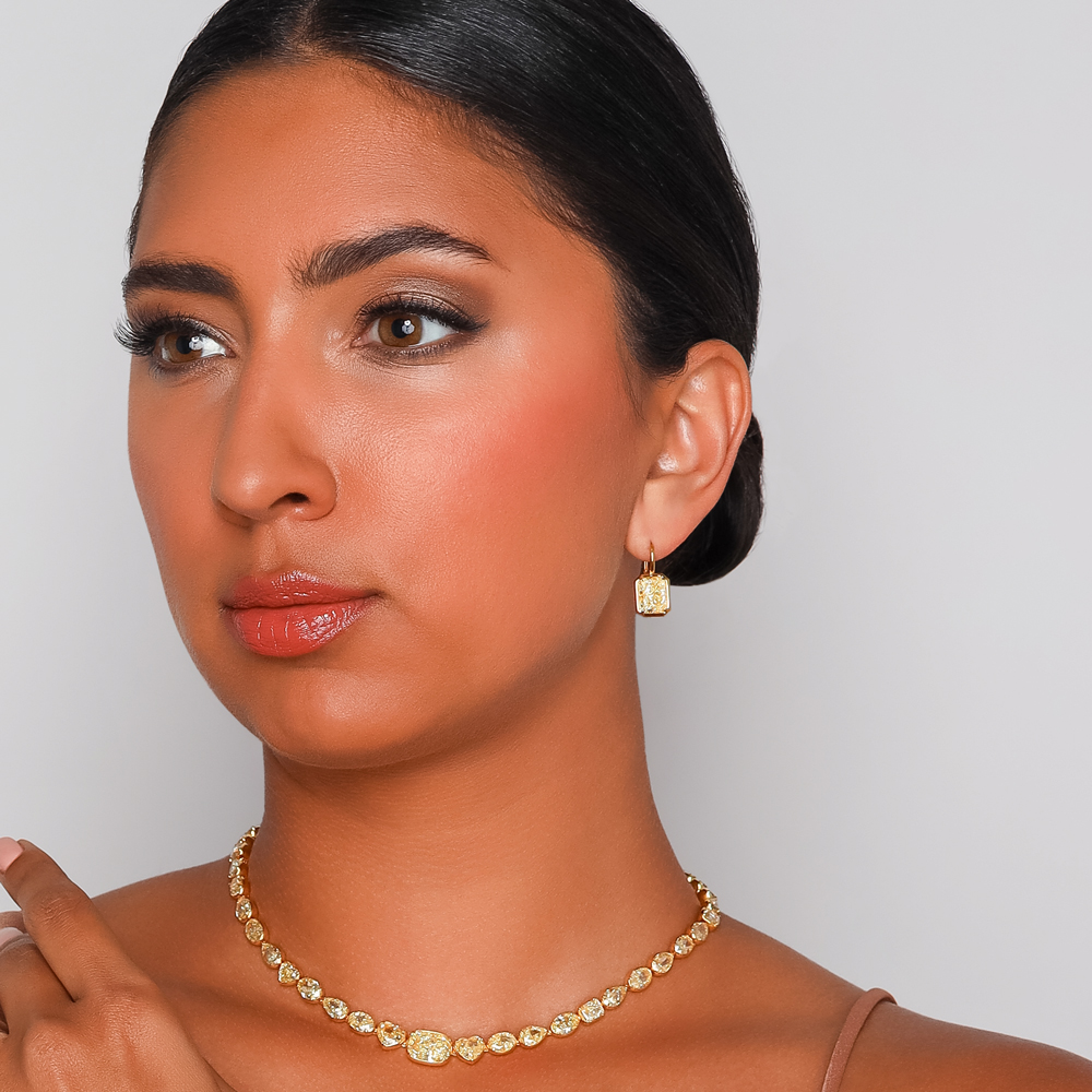 Rahaminov Radiant Cut Fancy Yellow Diamond Drop Earrings in Yellow Gold