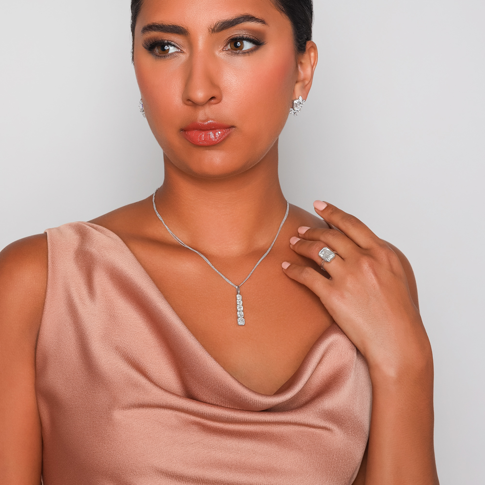 Rahaminov Graduated Asscher Cut Diamond Column Pendant in White Gold, 18