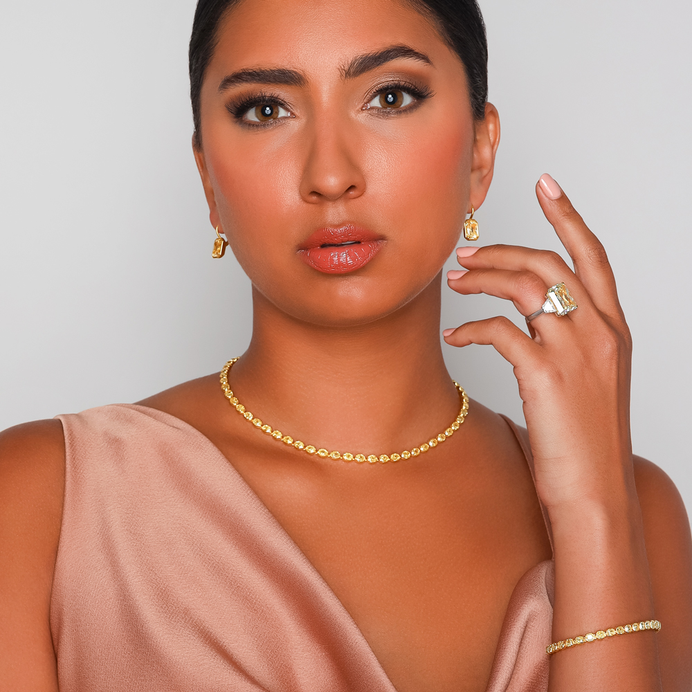 Rahaminov Oval Fancy Yellow Diamond Tennis Necklace in Yellow Gold, 16